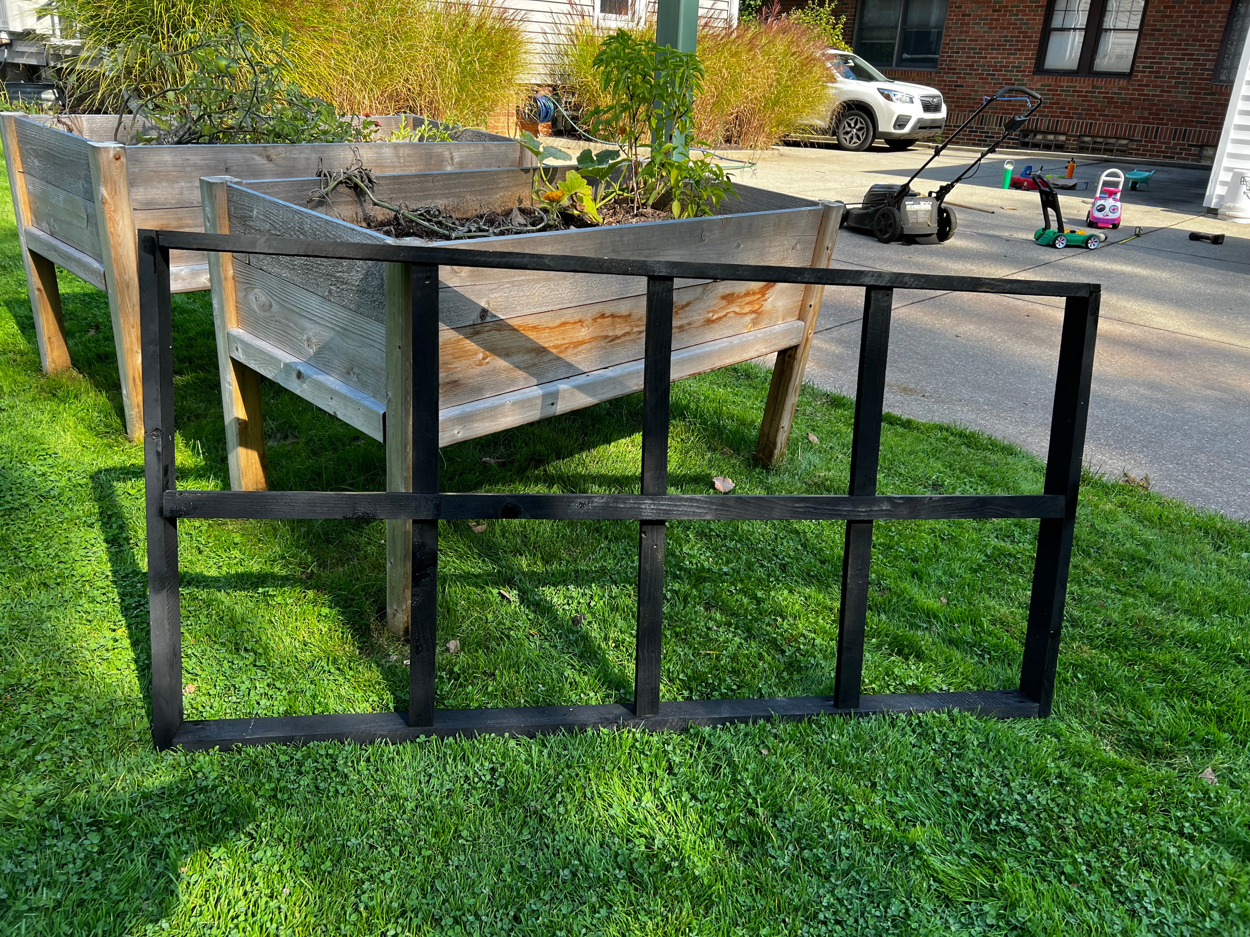 The sign frame before adding the shower curtain